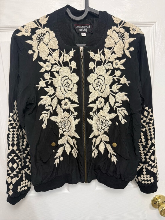 Johnny Was Jackets & Blazers - Johnny Was Workshop Black 100% Silk Embroidered Bomber Jacket Size XS